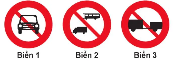 Câu 301: Biển nào cấm các loại xe cơ giới đi vào, trừ xe máy hai bánh, xe gắn máy và các loại xe ưu tiên theo quy định?