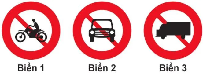 Câu 304: Biển nào báo hiệu cấm xe mô tô ba bánh chở hàng đi qua?