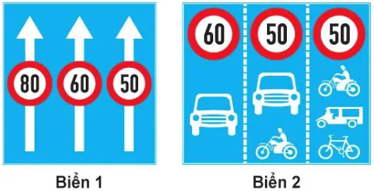 Câu 427: Biển nào báo hiệu các phương tiện phải tuân thủ tốc độ tối đa cho phép trên từng làn đường?