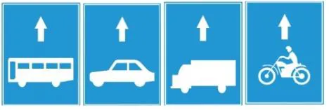 Câu 461: Tại đoạn đường có biển Làn đường dành riêng cho từng loại xe dưới đây, các phương tiện có được phép chuyển sang làn khác để đi theo hành trình mong muốn khi đến gần nơi đường bộ giao nhau hay không?