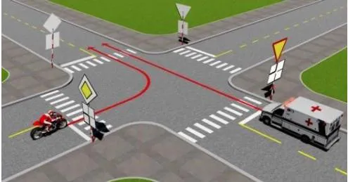 Câu 495: Xe nào được quyền đi trước trong trường hợp này?