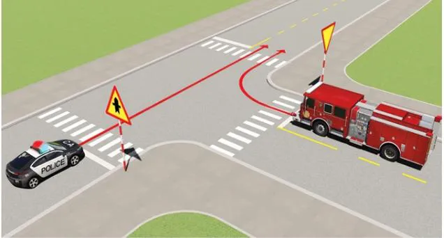 Câu 498: Xe nào được quyền đi trước trong trường hợp này?