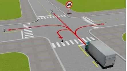 Câu 524: Những hướng nào xe ô tô tải được phép đi?