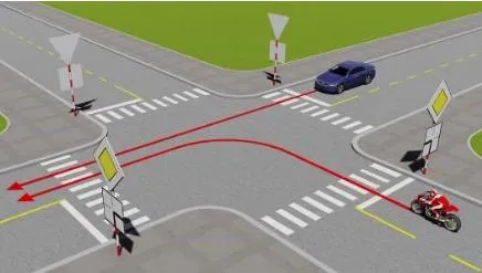 Câu 525: Xe nào được quyền đi trước trong trường hợp này?