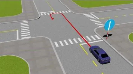 Câu 526: Xe ô tô con đi theo chiều mũi tên có vi phạm quy tắc giao thông không?