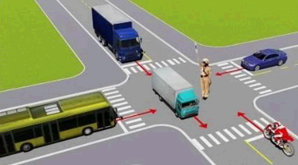 Câu 528: Các xe đi như thế nào là đúng quy tắc giao thông?