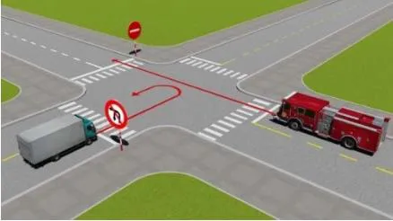 Câu 532: Đi theo hướng mũi tên, xe nào vi phạm quy tắc giao thông?