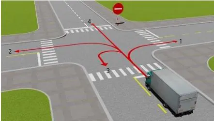 Câu 535: Những hướng nào xe ô tô tải được phép đi?