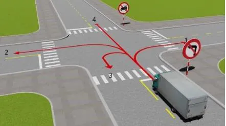 Câu 537: Những hướng nào ô tô tải được phép đi?