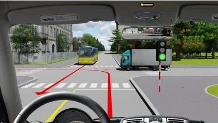 Câu 547: Người lái xe điều khiển xe rẽ trái như thế nào là đúng quy tắc giao thông?